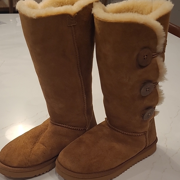 UGG Brown Shearling Button Boots - Picture 1 of 8